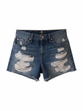 7 For All Mankind - Distressed Denim Shorts - Dark Blue
